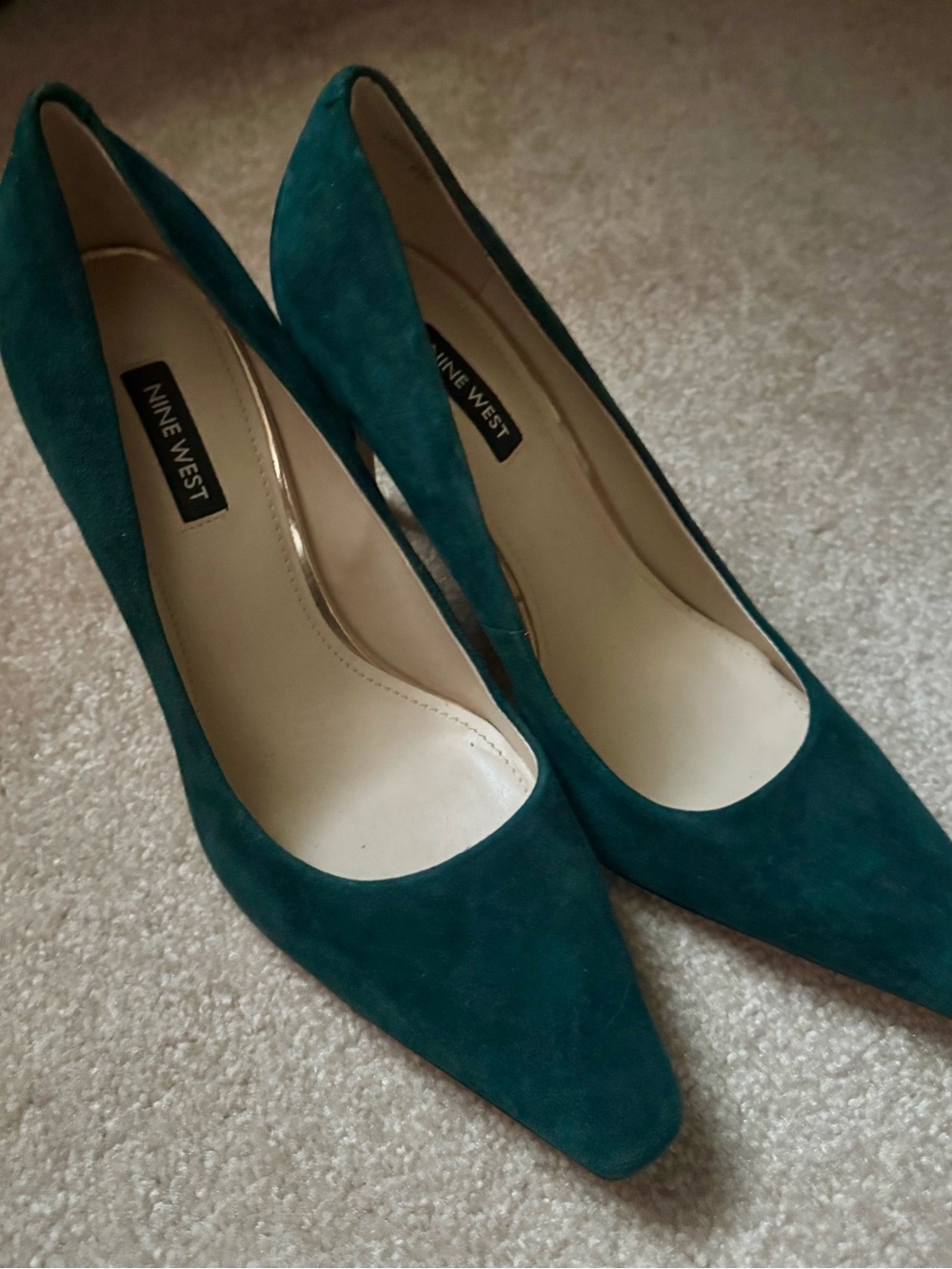 Nine West Green Suede Square-Toe Pumps